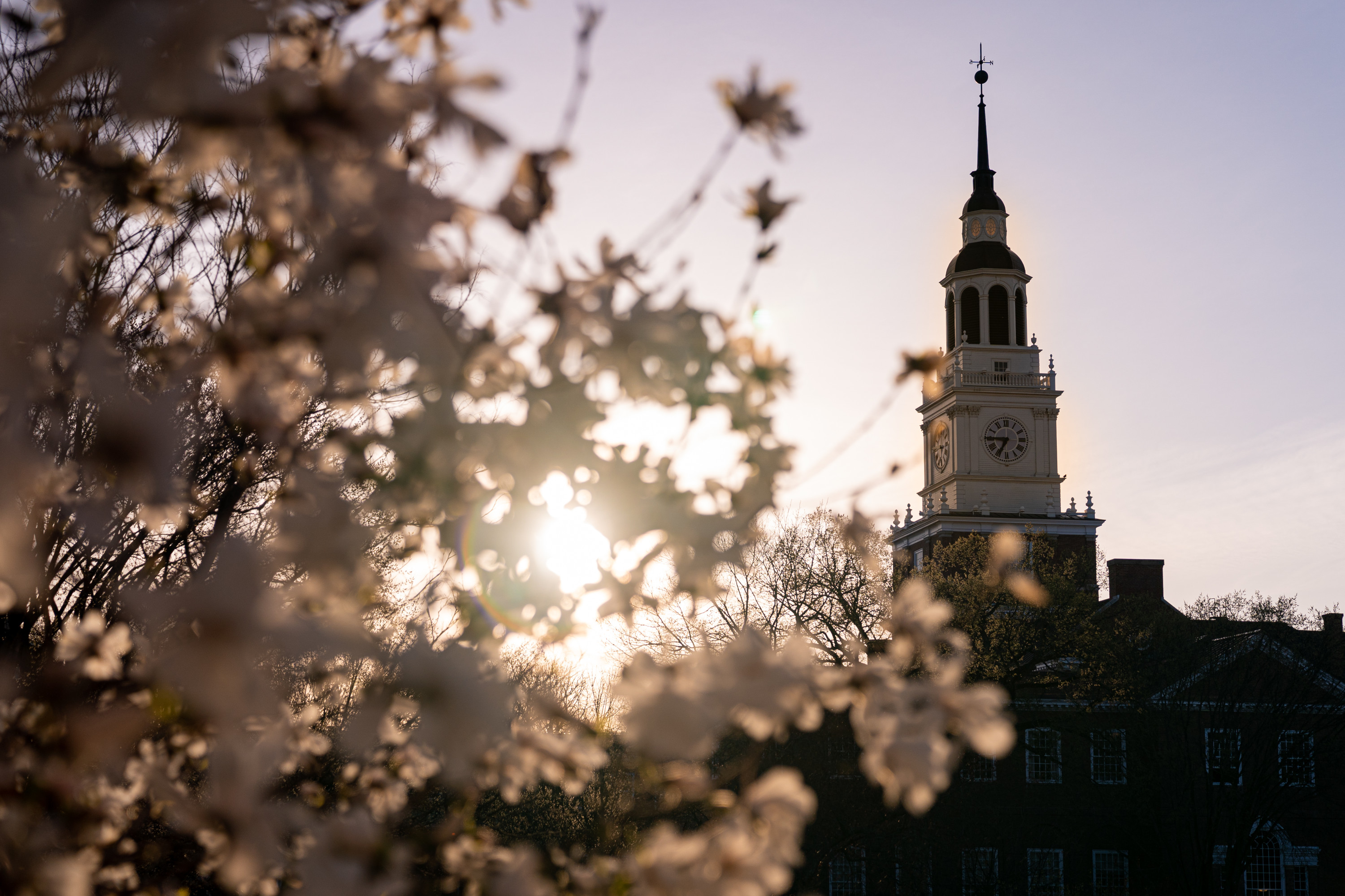 Sunset behind Baker Tower